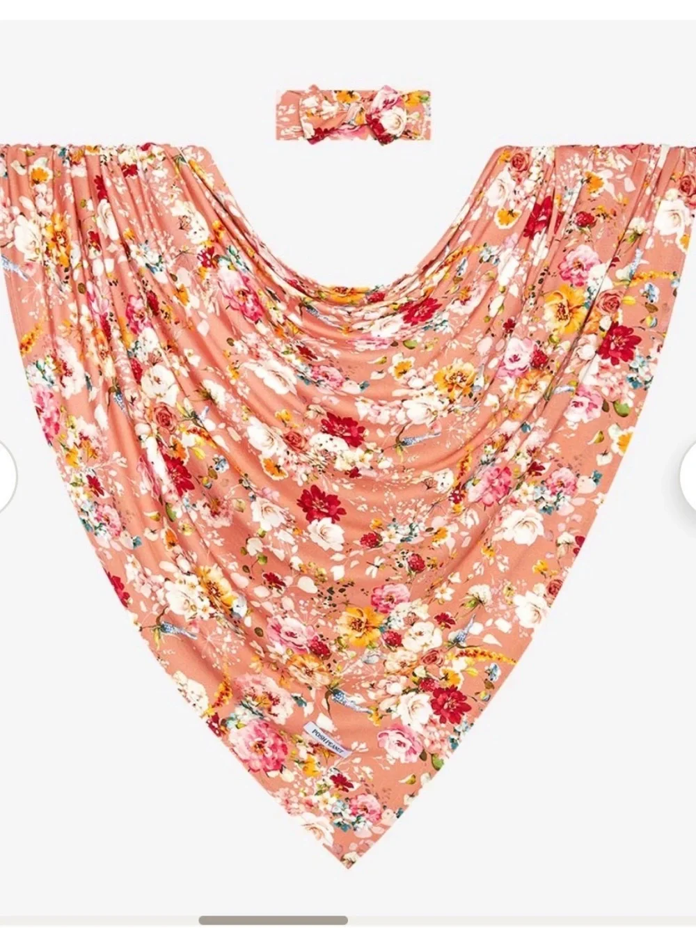 Posh Peanut Coral Pink Floral Swaddle and Bow Headband Set
